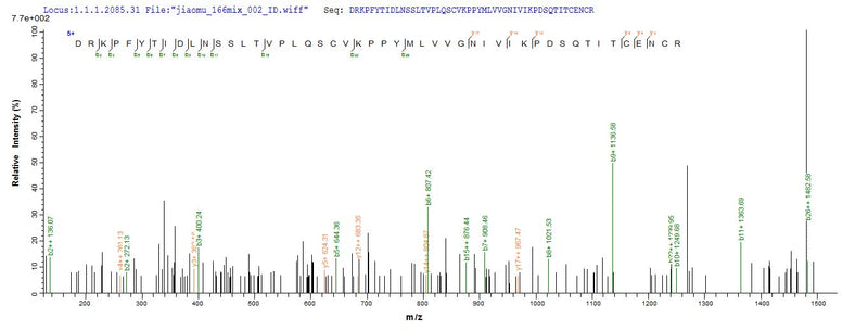 Based on the SEQUEST from database of E.coli host and target protein, the LC-MS/MS Analysis result of this product could indicate that this peptide derived from E.coli-expressed Homo sapiens (Human) ERVK-6.Recombinant Human Endogenous Retrovirus Group K Member 6 Env Polyprotein (ERVK-6) Protein (His-SUMO)