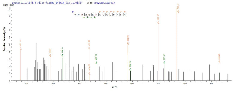 Based on the SEQUEST from database of E.coli host and target protein, the LC-MS/MS Analysis result of this product could indicate that this peptide derived from E.coli-expressed Homo sapiens (Human) SPRED1.Recombinant Human Sprouty-Related, Evh1 Domain-Containing Protein 1 (SPRED1) Protein (His-SUMO&Myc)