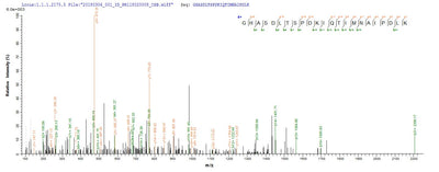 Based on the SEQUEST from database of E.coli host and target protein, the LC-MS/MS Analysis result of this product could indicate that this peptide derived from E.coli-expressed Reston ebolavirus (strain Reston-89) (REBOV) (Reston Ebola virus) VP40.