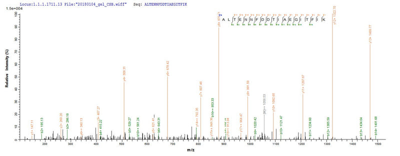 Based on the SEQUEST from database of E.coli host and target protein, the LC-MS/MS Analysis result of this product could indicate that this peptide derived from E.coli-expressed Homo sapiens (Human) TXNDC5.Recombinant Human Thioredoxin Domain-Containing Protein 5 (TXNDC5) Protein (GST)