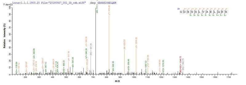 Based on the SEQUEST from database of E.coli host and target protein, the LC-MS/MS Analysis result of this product could indicate that this peptide derived from E.coli-expressed Homo sapiens (Human) RB1CC1.