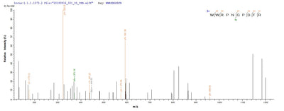 Based on the SEQUEST from database of E.coli host and target protein, the LC-MS/MS Analysis result of this product could indicate that this peptide derived from E.coli-expressed Rattus norvegicus (Rat) Sost.