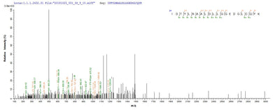 Based on the SEQUEST from database of E.coli host and target protein, the LC-MS/MS Analysis result of this product could indicate that this peptide derived from E.coli-expressed Mus musculus (Mouse) PLA2G12A.