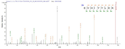 Based on the SEQUEST from database of E.coli host and target protein, the LC-MS/MS Analysis result of this product could indicate that this peptide derived from E.coli-expressed Influenza A virus (strain A/x-31 H3N2) PA.Recombinant Influenza A Virus Polymerase Acidic Protein (PA) Protein (His)