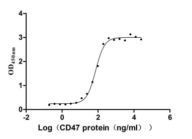 Activity Measured by its binding ability in a functional ELISA. Immobilized SIRPA at 2 μg/ml can bind human CD47, the EC 50 of human CD47 protein is 65.91-82.42 ng/ml. Biological Activity AssayRecombinant Human Leukocyte Surface Antigen Cd47 (CD47) Protein (hFc), Active