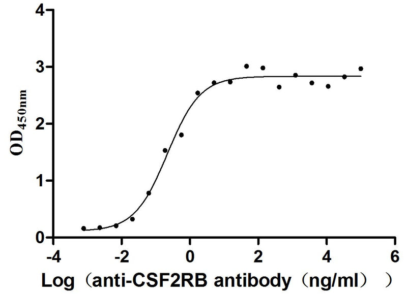 Activity Measured by its binding ability in a functional ELISA. Immobilized CSF2RB at 2 μg/ml can bind anti-CSF2RB antibody, the EC 50 is 0.1594-0.3046 ng/mL.