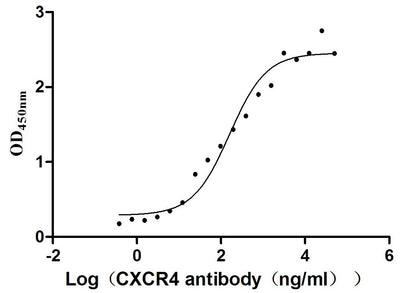 Activity Measured by its binding ability in a functional ELISA. Immobilized Human CXCR4 at 10 μg/ml can bind Anti-CXCR4 recombinant antibody , the EC 50 is 101.7-253.6 ng/mL. Biological Activity Assay