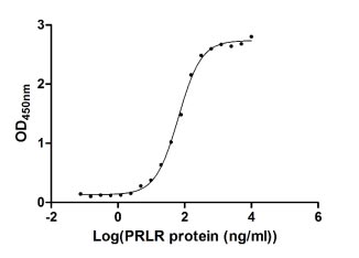Activity Measured by its binding ability in a functional ELISA. Immobilized GH1 at 1 μg/ml can bind human PRLR, the EC 50 of the protein is 60.71-69.65 ng/ml. Biological Activity AssayRecombinant Human Somatotropin (GH1) Protein (His&Myc), Active