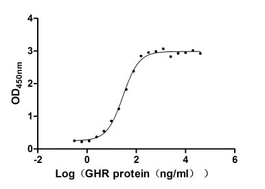 Activity Measured by its binding ability in a functional ELISA. Immobilized GH1 at 1 μg/ml can bind human GHR, the EC 50 of human GHR protein is 24.96-33.39 ng/ml. Biological Activity AssayRecombinant Human Growth Hormone Receptor (GHR) Protein (hFc), Active