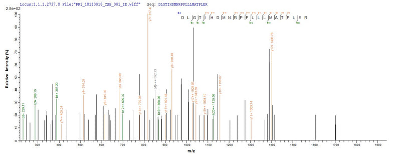 Based on the SEQUEST from database of Mammalian Cell host and target protein, the LC-MS/MS Analysis result of this product could indicate that this peptide derived from Mammalian Cell-expressed Rattus norvegicus (Rat) Tgfb1.Recombinant Rat Transforming Growth Factor Beta-1 Proprotein (TGFB1) Protein (His)