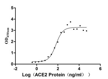 Activity Measured by its binding ability in a functional ELISA. Immobilized SARS-CoV-2-S1-RBD (G476S) at 5 μg/ml can bind human ACE2 , the EC 50 is 47.11-92.3 ng/ml. Biological Activity AssayRecombinant Sars-Cov-2 Spike Glycoprotein (S) Protein (His), Active