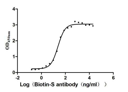 Activity Measured by its binding ability in a functional ELISA. Immobilized SARS-CoV-2-S1-RBD (E484K) at 2 μg/ml can bind Biotin-S Antibody , the EC 50 is 21.54-26.77 ng/ml. Biological Activity AssayRecombinant Sars-Cov-2 Spike Glycoprotein (S) Protein (mFc), Active