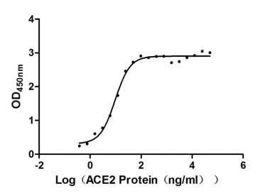 Activity Measured by its binding ability in a functional ELISA. Immobilized SARS-CoV-2-S1 (D614G) at 2 μg/ml can bind human ACE2 , the EC 50 is 8.236-11.22 ng/ml. Biological Activity AssayRecombinant Human Sars-Cov-2 Spike Glycoprotein (S) Protein (His), Active