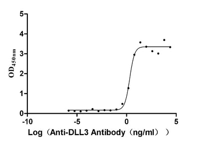 Activity Measured by its binding ability in a functional ELISA. Immobilized DLL3 at 2 μg/ml can bind Anti-DLL3 Recombinant Antibody, the EC 50 is 1.625-2.702 ng/mL. Biological Activity Assay