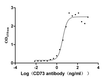 Activity Measured by its binding ability in a functional ELISA. Immobilized CD73 at 2 μg/ml can bind Anti- CD73 Rabbit Monoclonal Antibody, the EC 50 is 3.212-4.525 ng/ml. Biological Activity AssayRecombinant Human 5'-Nucleotidase (NT5E) Protein (His), Active