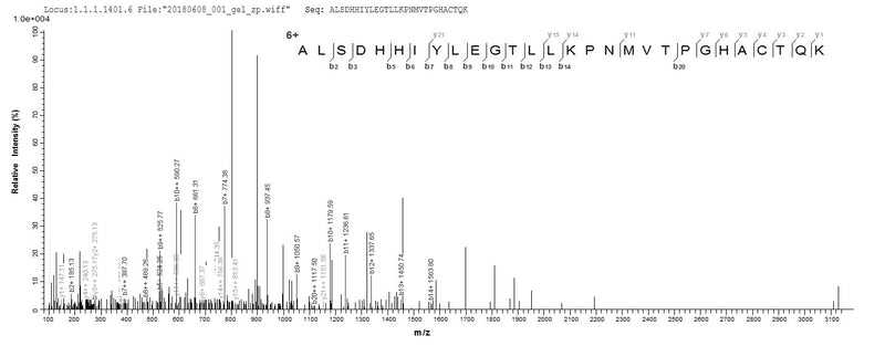 Based on the SEQUEST from database of E.coli host and target protein, the LC-MS/MS Analysis result of this product could indicate that this peptide derived from E.coli-expressed Homo sapiens (Human) ALDOA.
