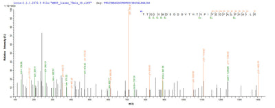 Based on the SEQUEST from database of E.coli host and target protein, the LC-MS/MS Analysis result of this product could indicate that this peptide derived from E.coli-expressed Homo sapiens (Human) ACTB.Recombinant Human Actin, Cytoplasmic 1 (ACTB) Protein (His)
