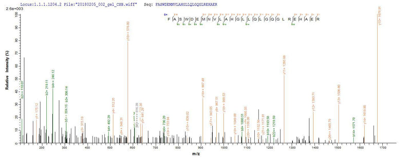 Based on the SEQUEST from database of E.coli host and target protein, the LC-MS/MS Analysis result of this product could indicate that this peptide derived from E.coli-expressed Homo sapiens (Human) ANGPTL4.Recombinant Human Angiopoietin-Related Protein 4 (ANGPTL4) Protein (GST)