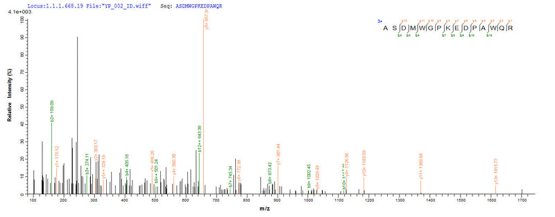Based on the SEQUEST from database of E.coli host and target protein, the LC-MS/MS Analysis result of this product could indicate that this peptide derived from E.coli-expressed Mycobacterium tuberculosis fbpA.Recombinant Mycobacterium Tuberculosis Diacylglycerol Acyltransferase/Mycolyltransferase Ag85A (FBPA) Protein (His)