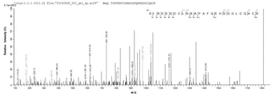 Based on the SEQUEST from database of Yeast host and target protein, the LC-MS/MS Analysis result of this product could indicate that this peptide derived from Yeast-expressed Mus musculus (Mouse) Cfp.Recombinant Mouse Properdin (CFP) Protein (Myc&His)