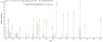 Based on the SEQUEST from database of Yeast host and target protein, the LC-MS/MS Analysis result of this product could indicate that this peptide derived from Yeast-expressed Homo sapiens (Human) COL18A1.Recombinant Human Collagen alpha-1 (COL18A1) Protein (His)