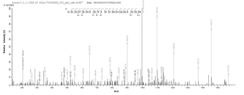 Based on the SEQUEST from database of Yeast host and target protein, the LC-MS/MS Analysis result of this product could indicate that this peptide derived from Yeast-expressed Homo sapiens (Human) SEPP1.Recombinant Human Selenoprotein P (SELENOP) Protein (His)