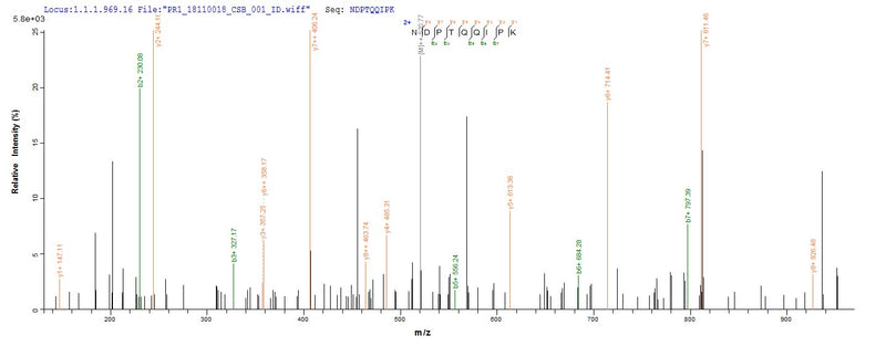 Based on the SEQUEST from database of Yeast host and target protein, the LC-MS/MS Analysis result of this product could indicate that this peptide derived from Yeast-expressed Mycobacterium tuberculosis (strain CDC 1551 / Oshkosh) fbpB.Recombinant Mycobacterium Tuberculosis Diacylglycerol Acyltransferase/Mycolyltransferase Ag85B (FBPB) Protein (His)