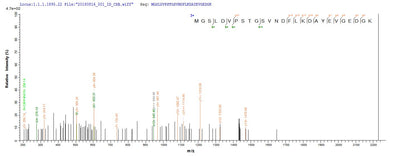 Based on the SEQUEST from database of Yeast host and target protein, the LC-MS/MS Analysis result of this product could indicate that this peptide derived from Yeast-expressed Schistosoma mansoni (Blood fluke) N/A.Recombinant Schistosoma Mansoni Major Egg Antigen Protein (His)