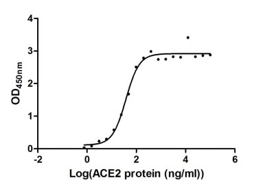 Activity Measured by its binding ability in a functional ELISA. Immobilized SARS-CoV-2-S1-RBD at 5 μg/ml can bind human ACE2 , the EC 50 of SARS-CoV-2-S1-RBD protein is 31.80 - 44.69 ng/ml. Biological Activity AssayRecombinant Sars-Cov-2 Spike Glycoprotein (S) Protein (His-sumostar), Active