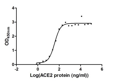 Activity Measured by its binding ability in a functional ELISA. Immobilized SARS-CoV-2-S1-RBD at 5 μg/ml can bind human ACE2 , the EC 50 of SARS-CoV-2-S1-RBD protein is 31.80 - 44.69 ng/ml. Biological Activity Assay