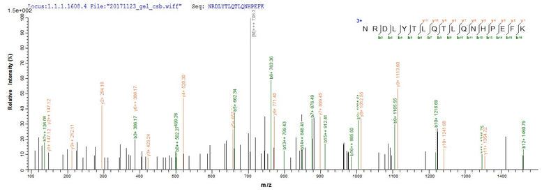Based on the SEQUEST from database of Yeast host and target protein, the LC-MS/MS Analysis result of this product could indicate that this peptide derived from Yeast-expressed Vespula vulgaris (Yellow jacket) (Wasp) N/A.Recombinant Vespula Vulgaris Phospholipase A1 (PLA1) Protein (Myc&His)