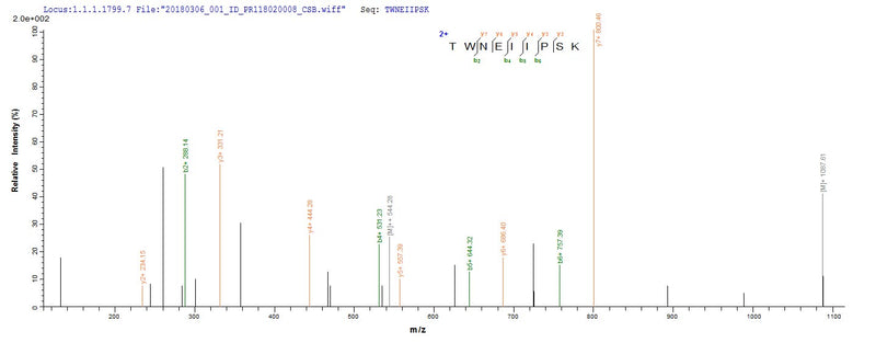 Based on the SEQUEST from database of Yeast host and target protein, the LC-MS/MS Analysis result of this product could indicate that this peptide derived from Yeast-expressed Rabies virus (strain India) (RABV) G.