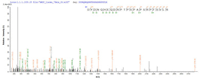 Based on the SEQUEST from database of Yeast host and target protein, the LC-MS/MS Analysis result of this product could indicate that this peptide derived from Yeast-expressed Hepatitis E virus genotype 3 (isolate Human/United States/US2) (HEV-3) ORF2.